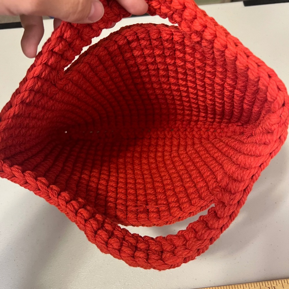 Leelamo Handmade Red Crochet Cotton Cord Tote Bag Handbag - Picture 3 of 5